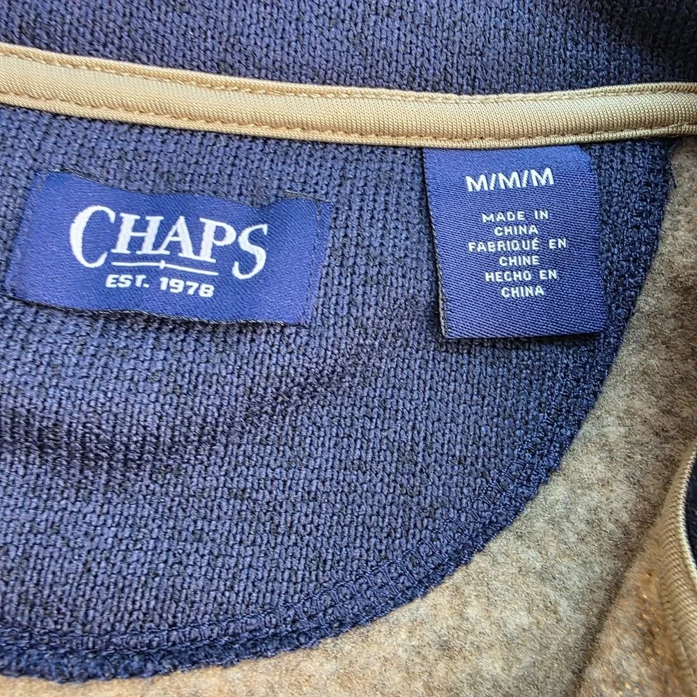 Chaps Sweater Men's M Brown 1/4 Zip Pullover Fleece Sweatshirt‎ Pockets Logo - Picture 5 of 10